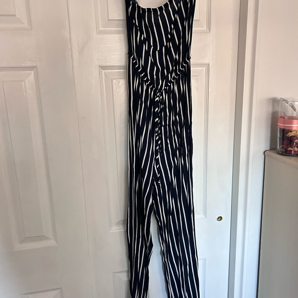 Blue and White Striped Jumpsuit